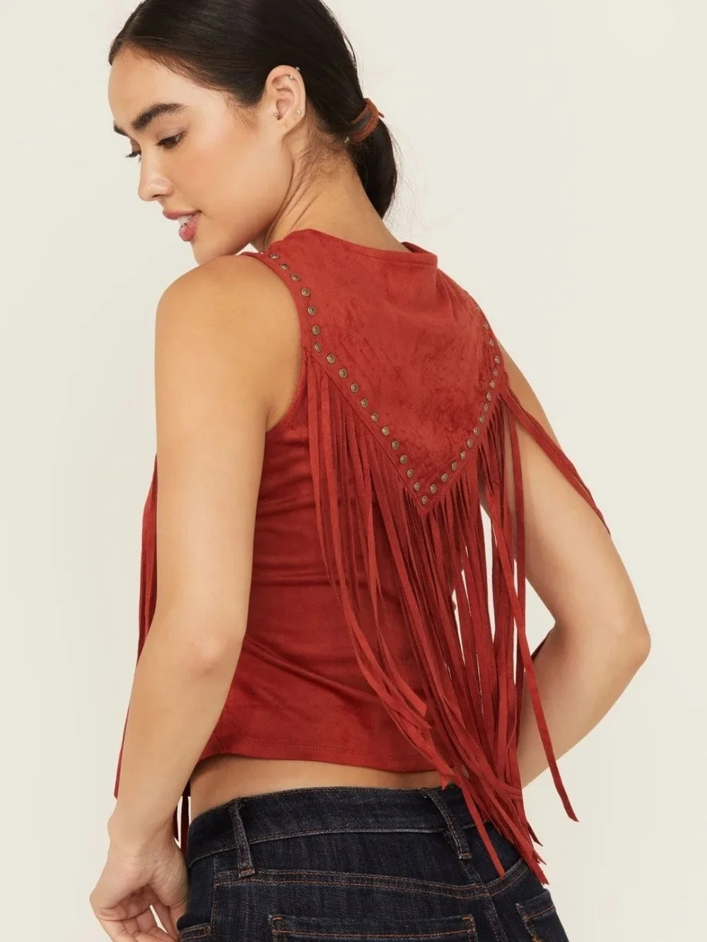 Idyllwind Fringed Faux Suede Rust Orange Sleeveless Top NWT S XL - Picture 4 of 7